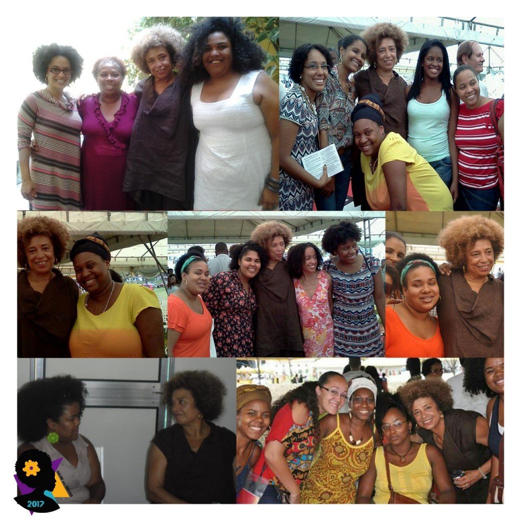 Angela Davis, com mulheres da Bahia, em visitas anteriores